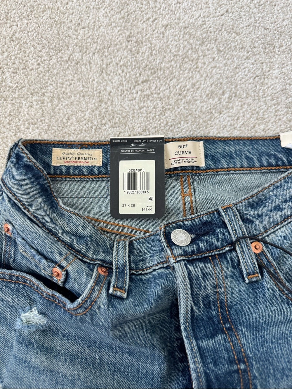 Levi's 501 Curve Light Blue Straight Leg High-Rise Jeans NWT Size 27 - Picture 5 of 9